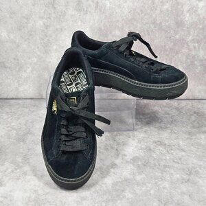 Puma Black Suede 2" Platform Sneakers Ribbon Laces Women's Casual Shoes Size 8